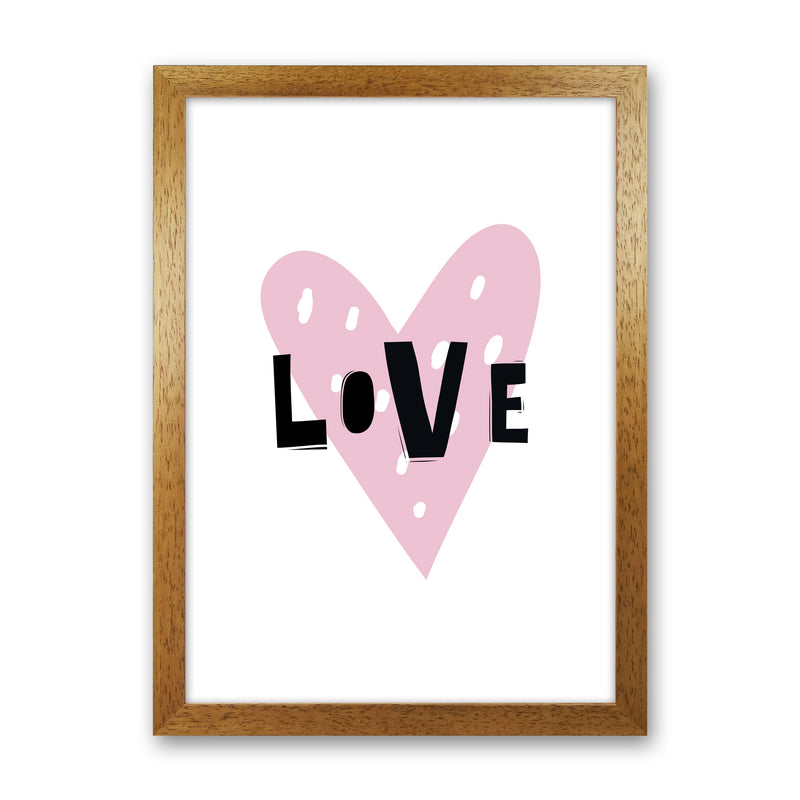 Love Heart Scandi Framed Typography Wall Art Print Oak Grain