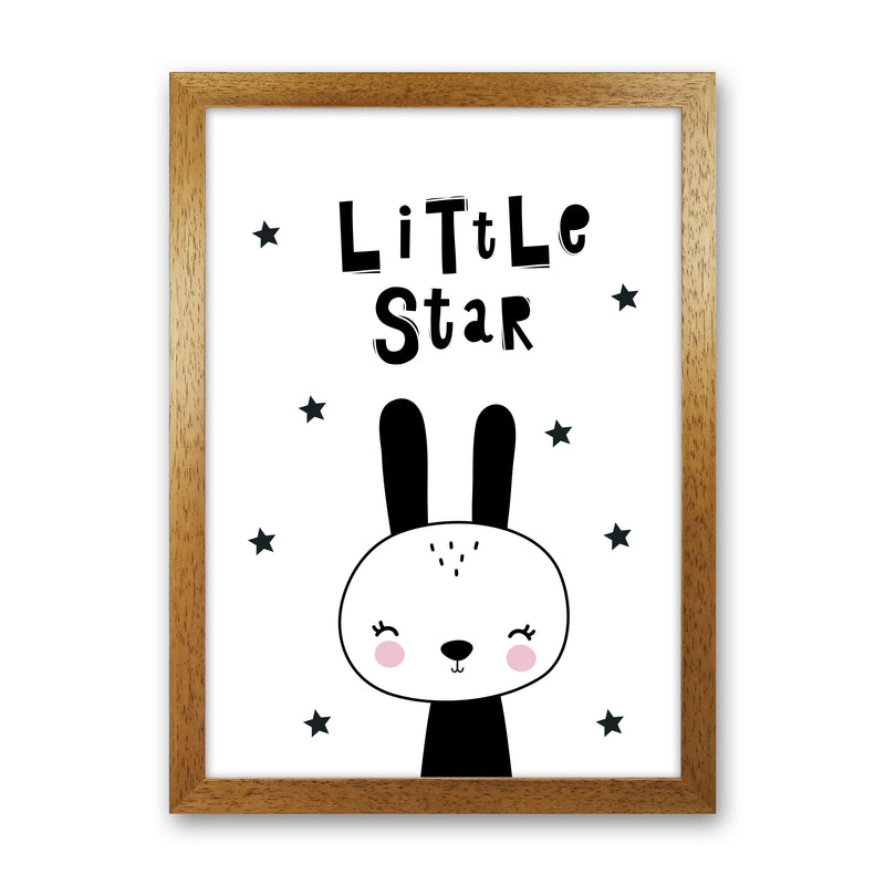 Little Star Bunny Framed Nursey Wall Art Print Oak Grain