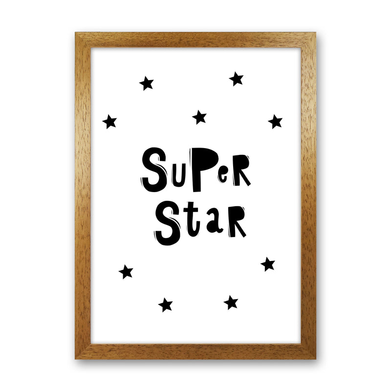 Super Star Scandi Framed Nursey Wall Art Print Oak Grain