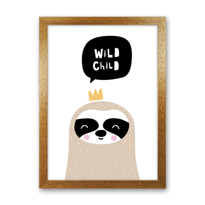 Wild Child Sloth Framed Nursey Wall Art Print Oak Grain