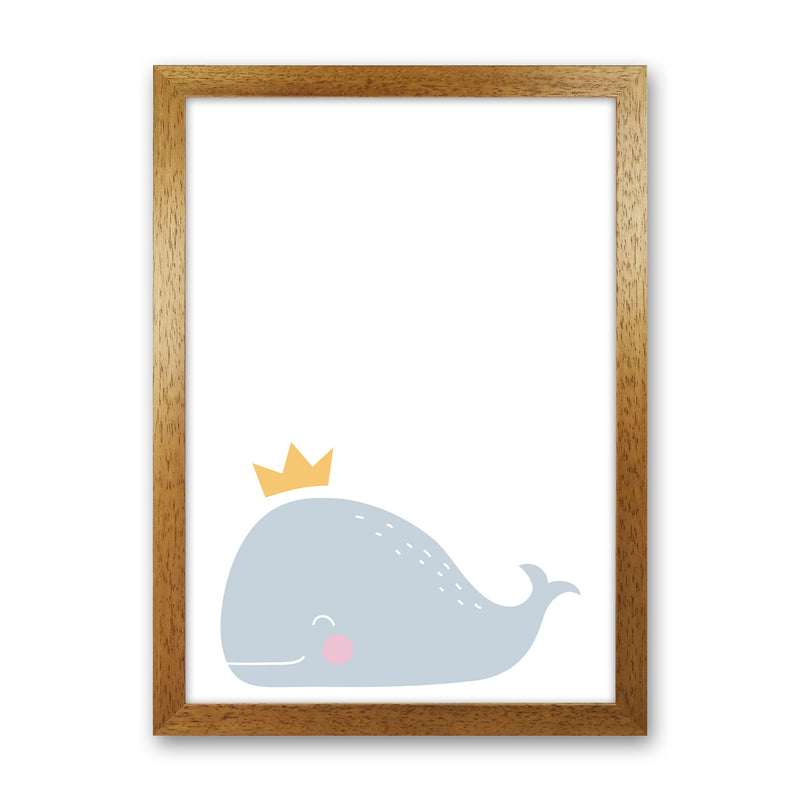 Whale With Crown Framed Nursey Wall Art Print Oak Grain