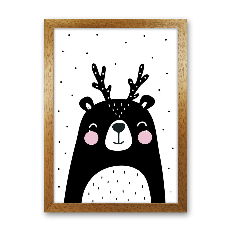Black Bear With Antlers Modern Print Animal Art Print Oak Grain