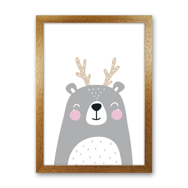 Grey Bear With Antlers Modern Print Animal Art Print Oak Grain