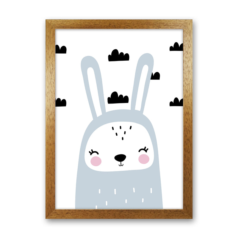 Blue Scandi Bunny With Clouds Modern Print Animal Art Print Oak Grain