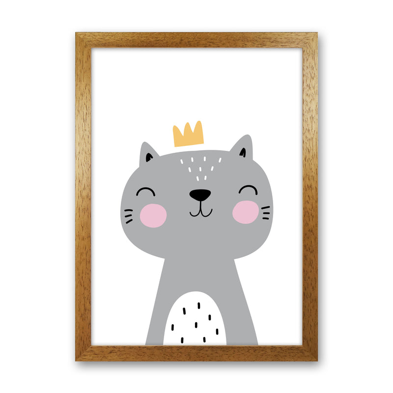Grey Scandi Cat With Crown Modern Print Animal Art Print Oak Grain