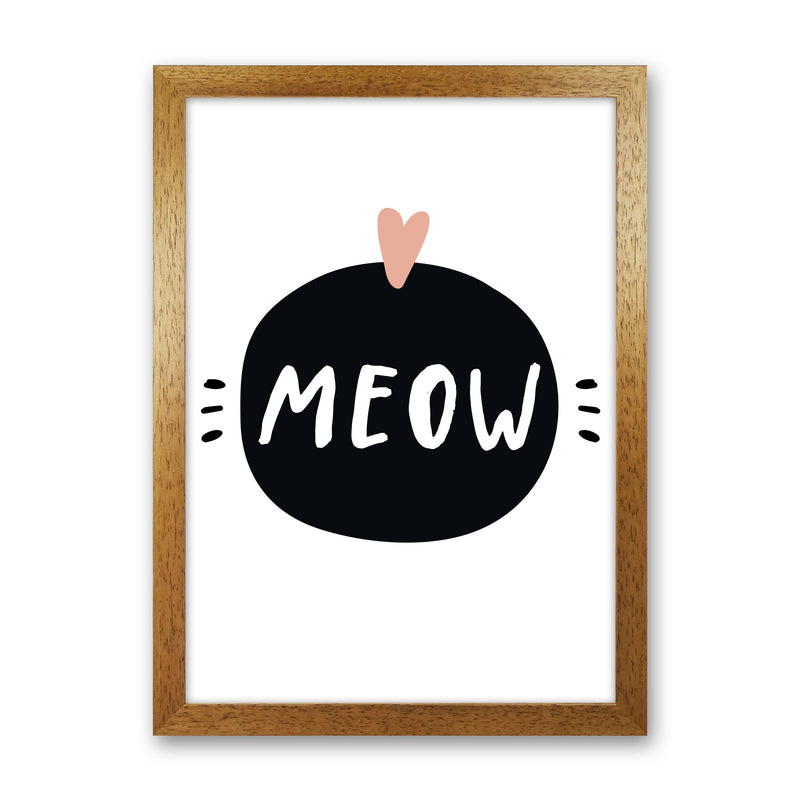 Meow Framed Typography Wall Art Print Oak Grain