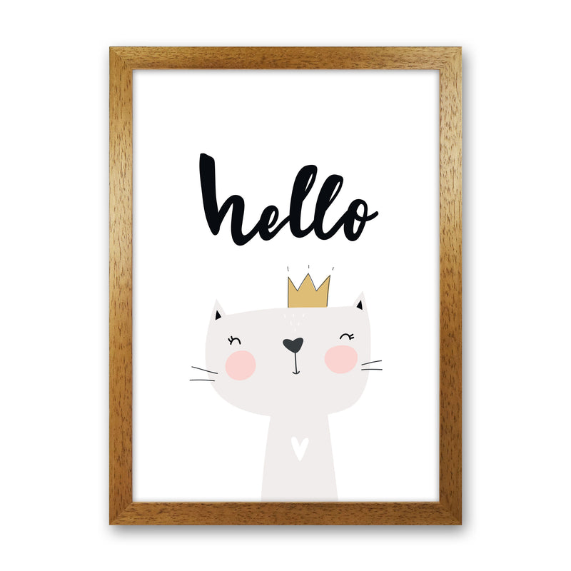 Hello Scandi Cat Modern Print Animal Art Print Oak Grain
