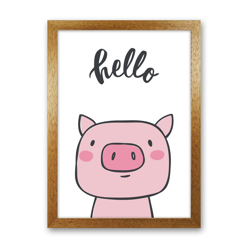 Hello Pig Modern Print Animal Art Print Oak Grain