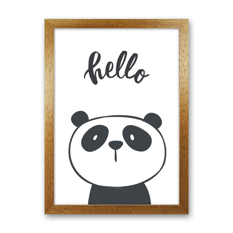 Hello Panda Modern Print Animal Art Print Oak Grain