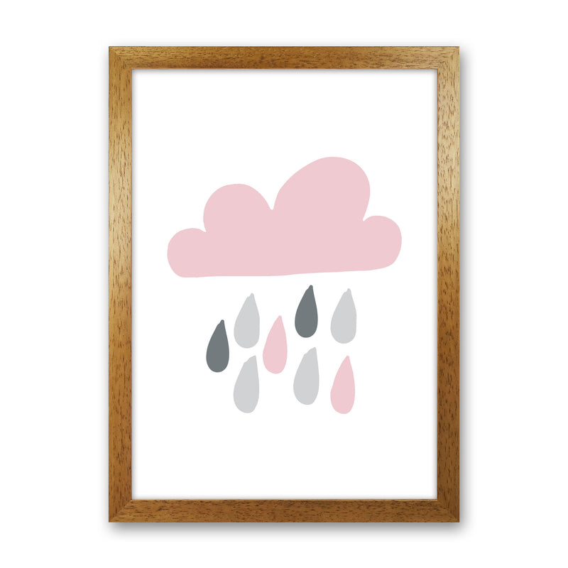 Pink And Grey Rain Cloud Framed Nursey Wall Art Print Oak Grain