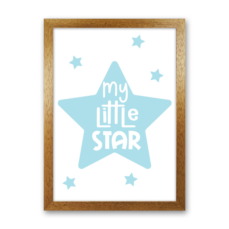 My Little Star Blue Framed Nursey Wall Art Print Oak Grain