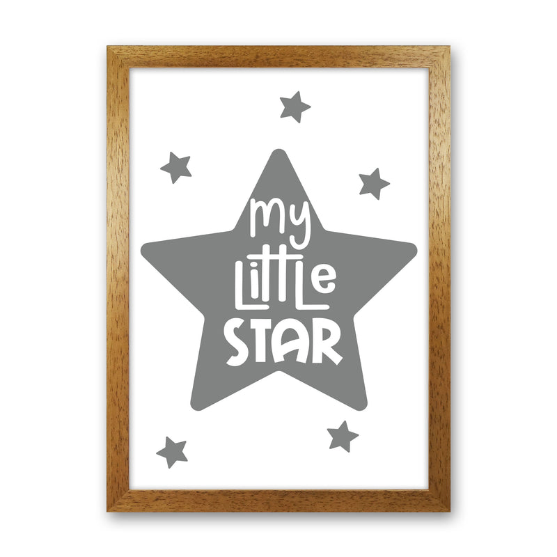 My Little Star Grey Framed Nursey Wall Art Print Oak Grain
