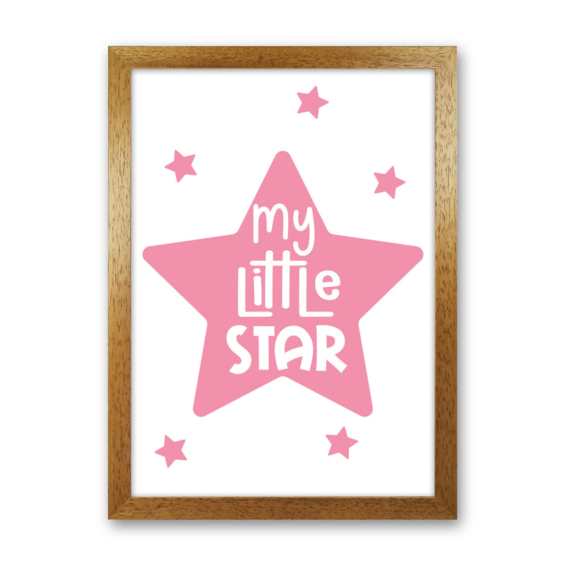 My Little Star Pink Framed Nursey Wall Art Print Oak Grain