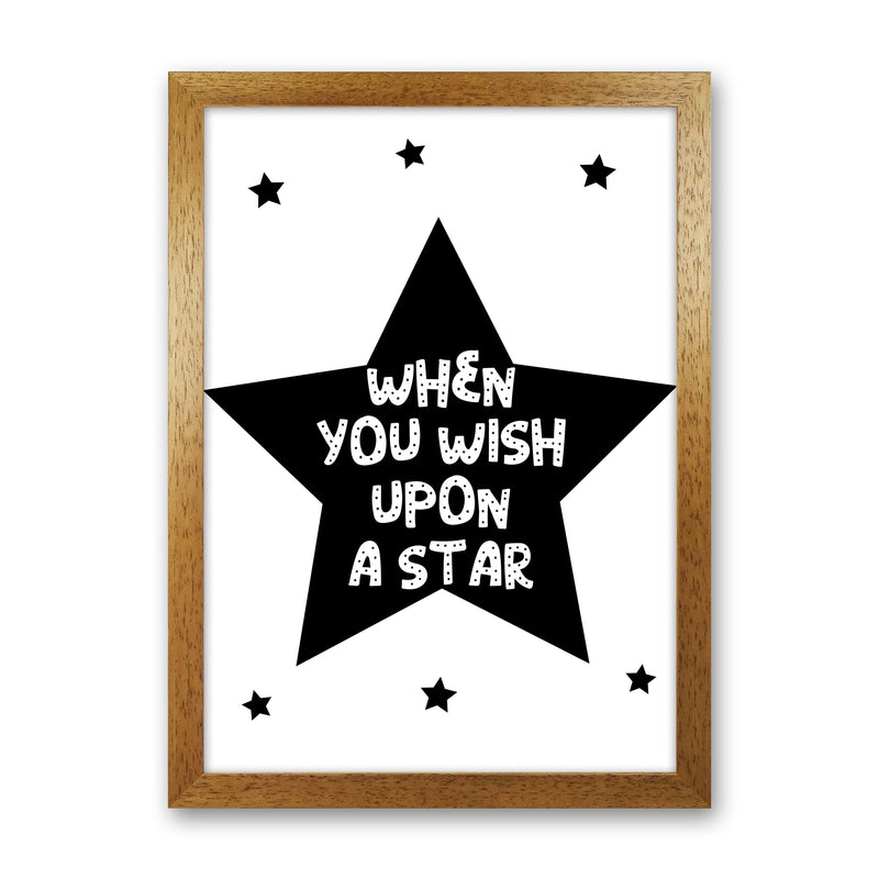 Wish Upon A Star Black Framed Nursey Wall Art Print Oak Grain
