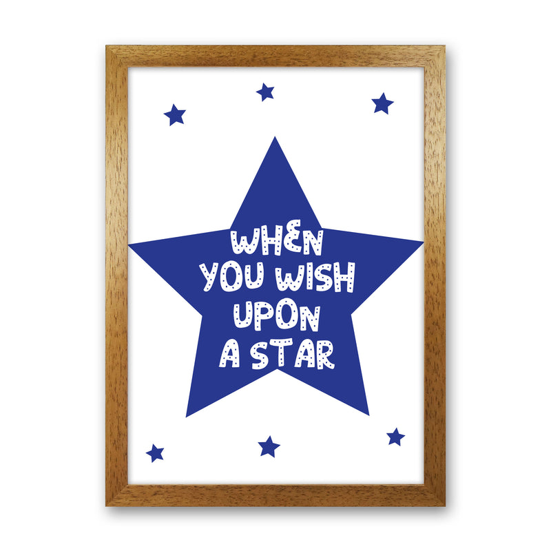 Wish Upon A Star Navy Framed Nursey Wall Art Print Oak Grain