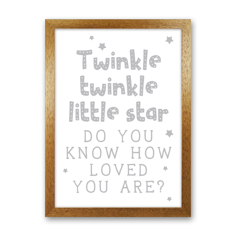 Twinkle Twinkle Little Star Grey Framed Nursey Wall Art Print Oak Grain