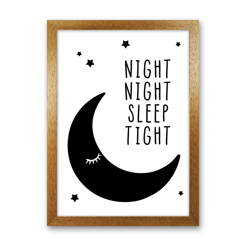 Night Night Moon Black Framed Nursey Wall Art Print Oak Grain