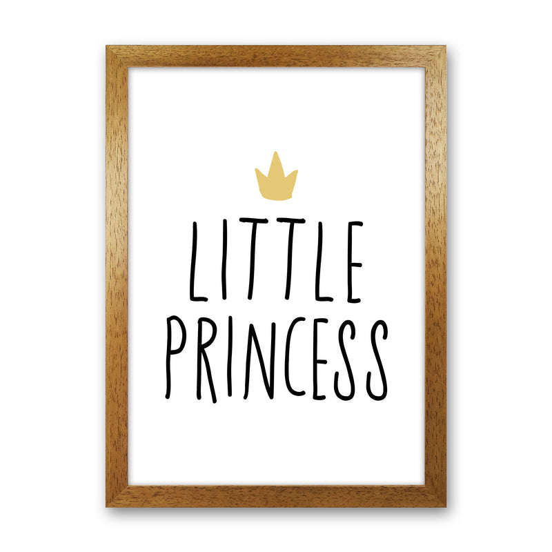 Little Princess Black And Gold Framed Nursey Wall Art Print Oak Grain