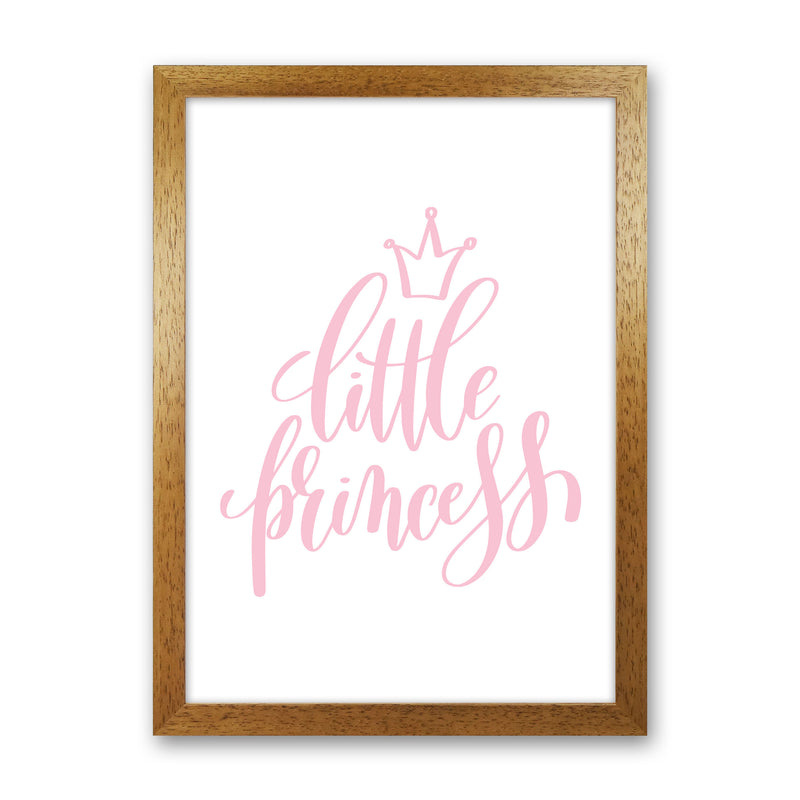 Little Princess Pink Framed Nursey Wall Art Print Oak Grain