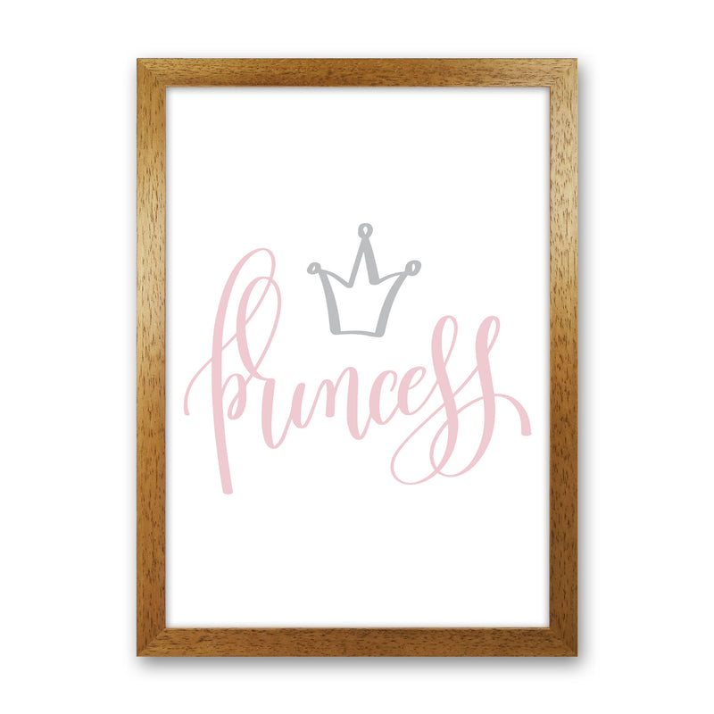 Princess Pink And Grey Framed Nursey Wall Art Print Oak Grain
