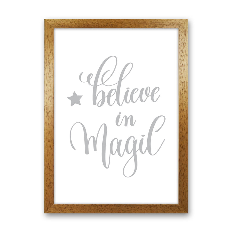 Believe In Magic Grey Framed Typography Wall Art Print Oak Grain