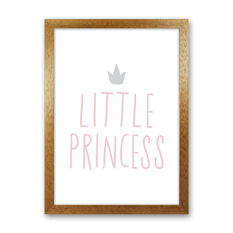 Little Princess Pink And Grey Framed Nursey Wall Art Print Oak Grain