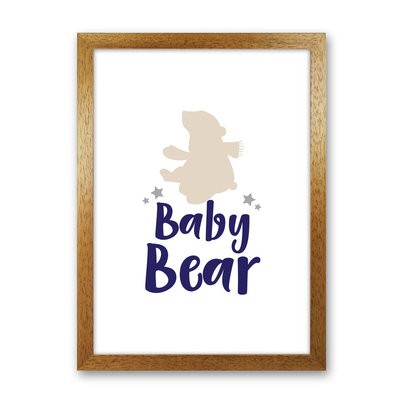 Baby Bear Framed Nursey Wall Art Print Oak Grain