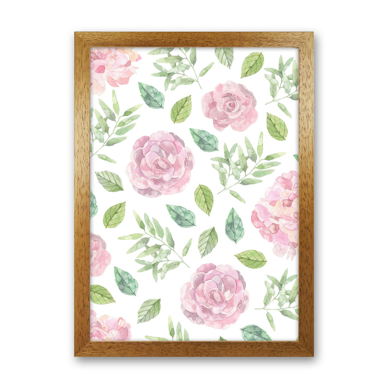 Pink Floral Repeat Pattern Modern Print, Framed Botanical & Nature Art Print Oak Grain
