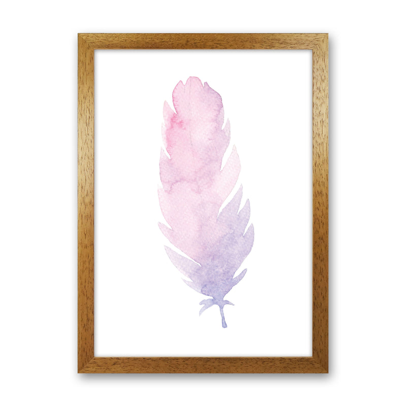 Pink Watercolour Feather Modern Print Oak Grain