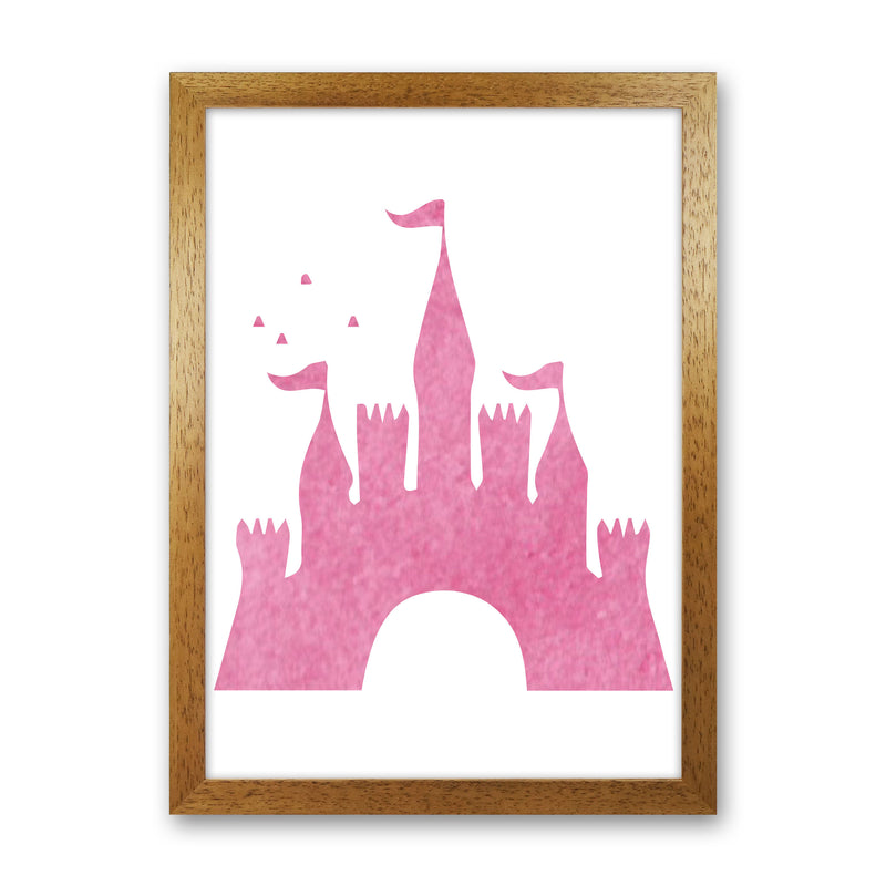 Pink Castle Watercolour Modern Print Oak Grain