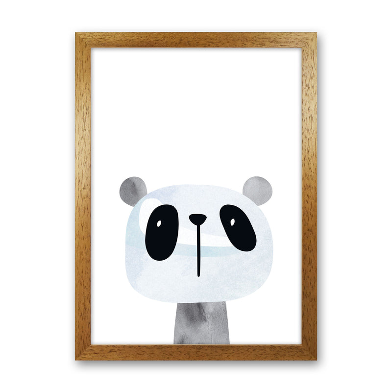 Scandi Panda Watercolour Framed Nursey Wall Art Print Oak Grain