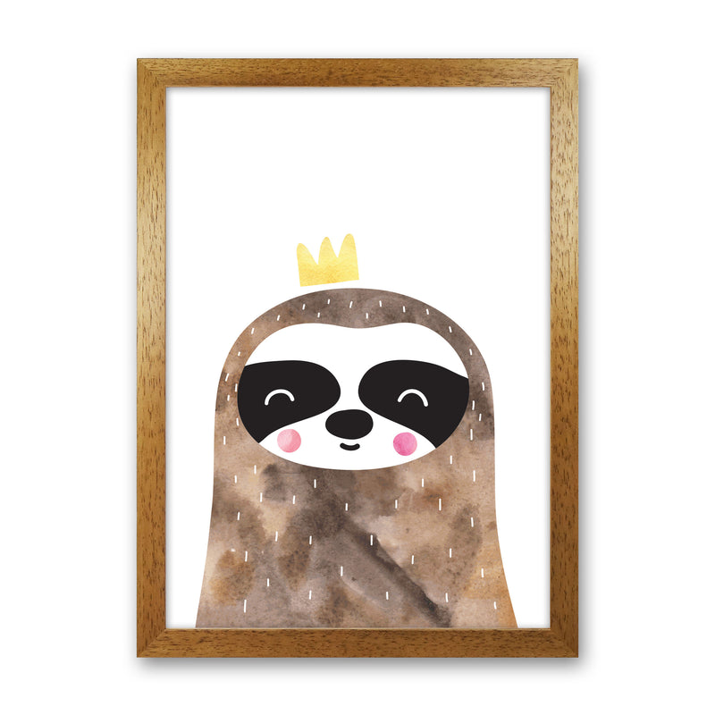 Scandi Brown Sloth Watercolour Framed Nursey Wall Art Print Oak Grain
