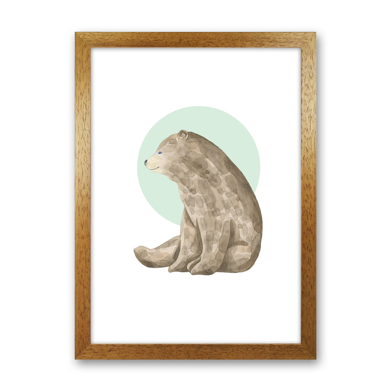 Watercolour Bear With Green Circle Modern Print Animal Art Print Oak Grain