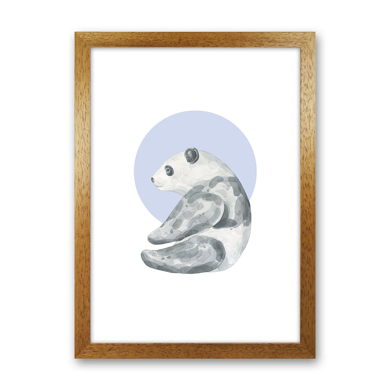 Watercolour Panda With Blue Circle Modern Print, Animal Art Print Oak Grain