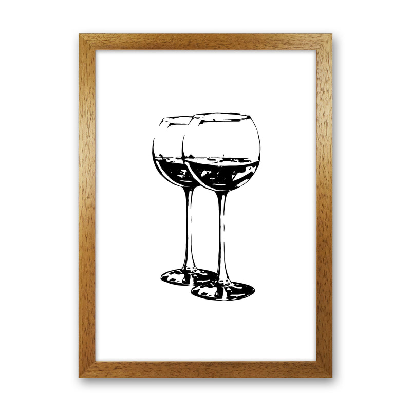 Black Wine Glasses Modern Print, Framed Kitchen Wall Art Oak Grain