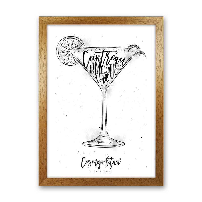 Cosmopolitan Cocktail Modern Print, Framed Kitchen Wall Art Oak Grain