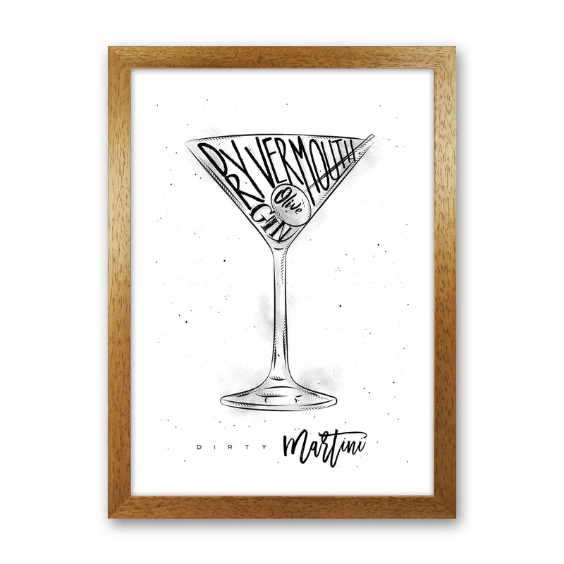 Dirty Martini Cocktail Modern Print, Framed Kitchen Wall Art Oak Grain