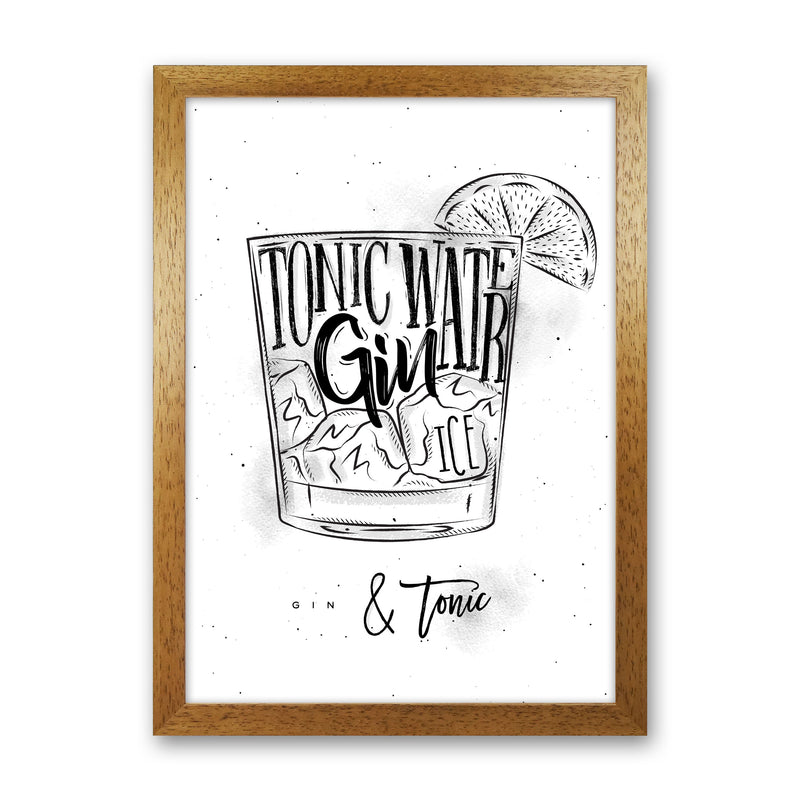 Gin And Tonic Modern Print, Framed Kitchen Wall Art Oak Grain