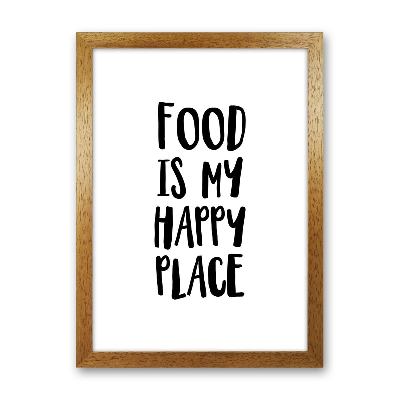 Food Is My Happy Place Framed Typography Wall Art Print Oak Grain