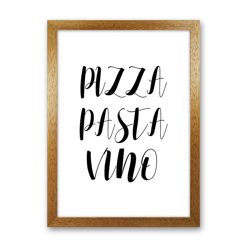 Pizza Pasta Vino Modern Print, Framed Kitchen Wall Art Oak Grain