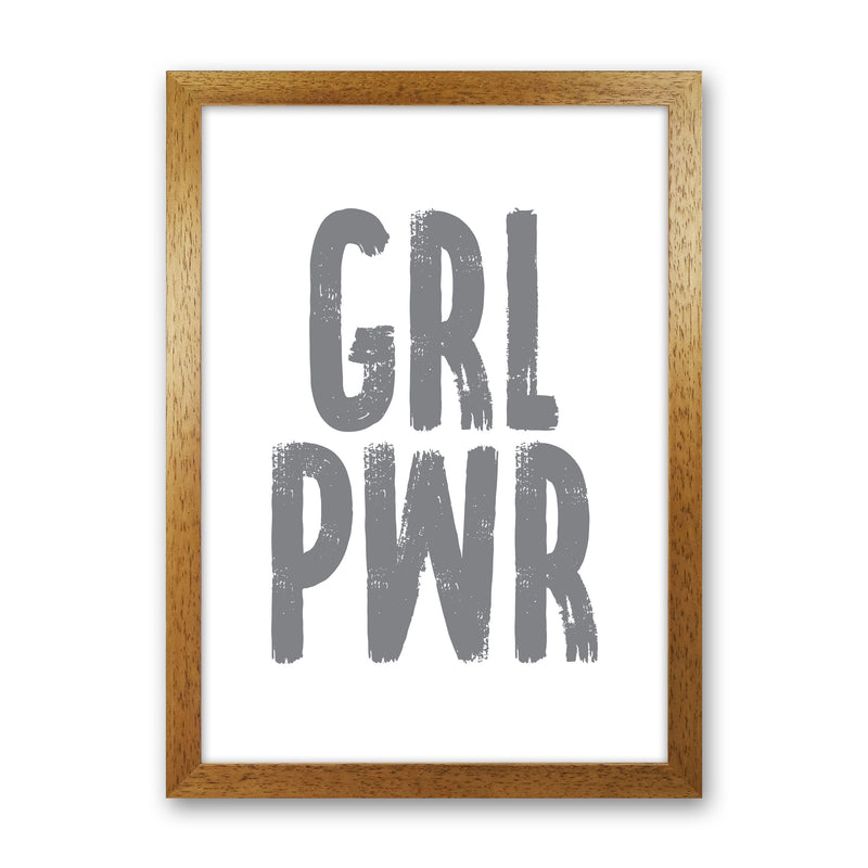 Girl Power Grey Framed Typography Wall Art Print Oak Grain