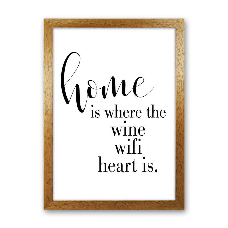 Home Is Where The Heart Is Framed Typography Wall Art Print Oak Grain