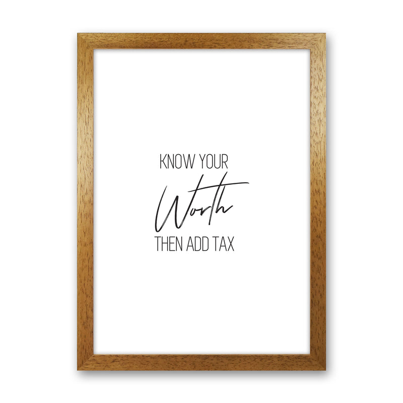 Know Your Worth Framed Typography Wall Art Print Oak Grain