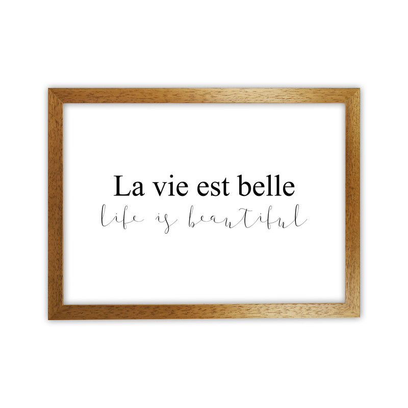 La Vie Est Belle Framed Typography Wall Art Print Oak Grain
