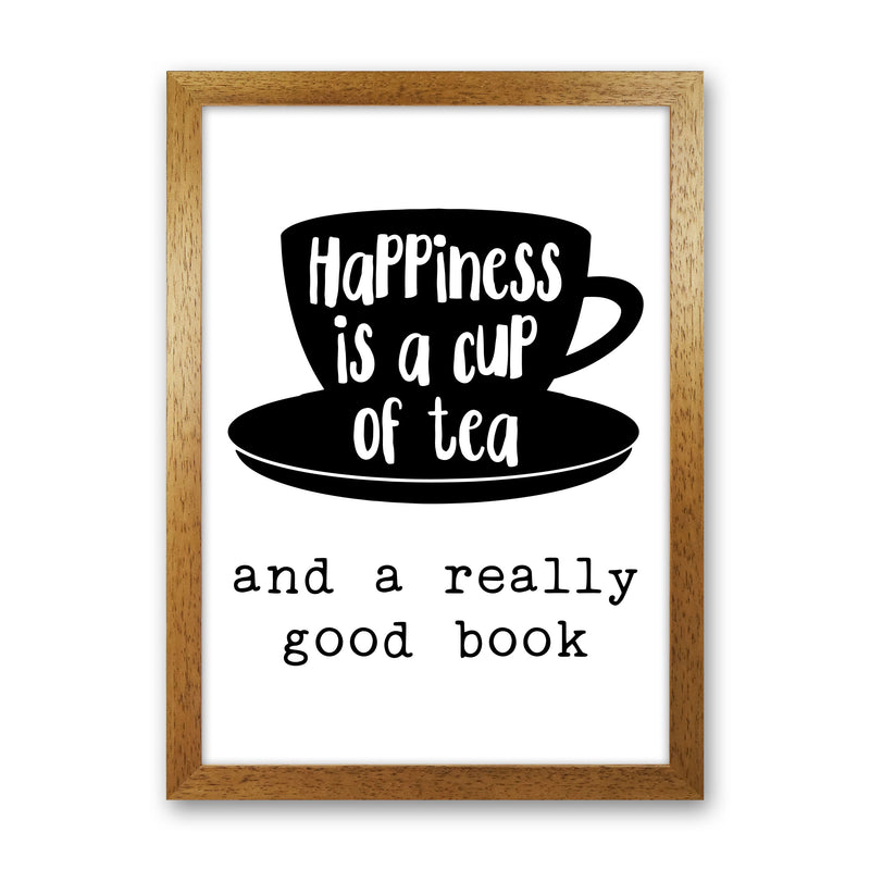 Happiness Is A Cup Of Tea Modern Print, Framed Kitchen Wall Art Oak Grain