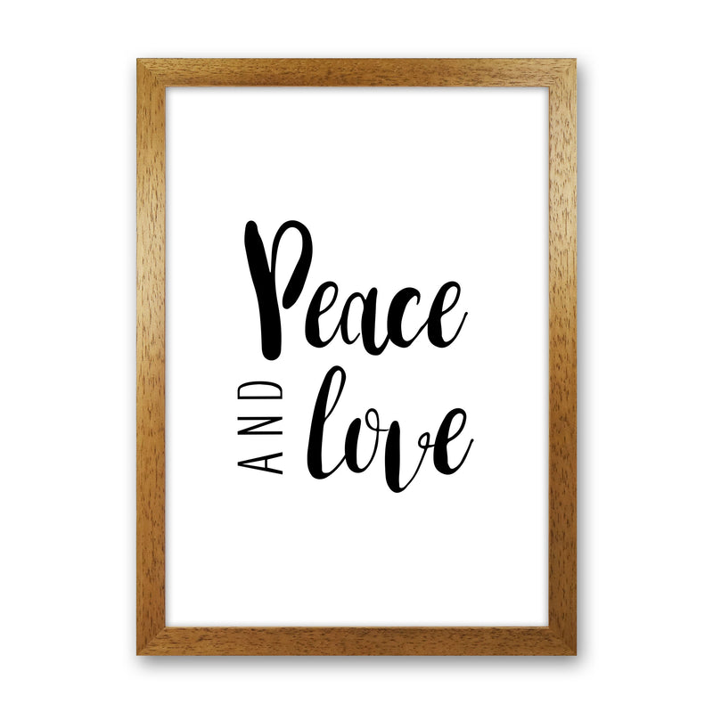 Peace And Love Framed Typography Wall Art Print Oak Grain
