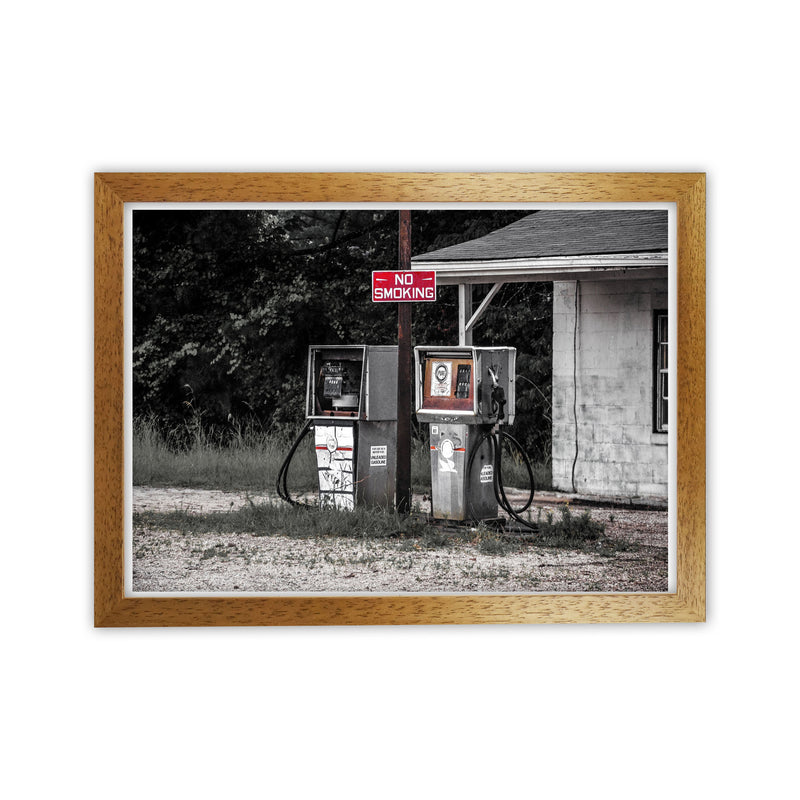 Abandoned Gas Pumps Modern Photography Print Oak Grain