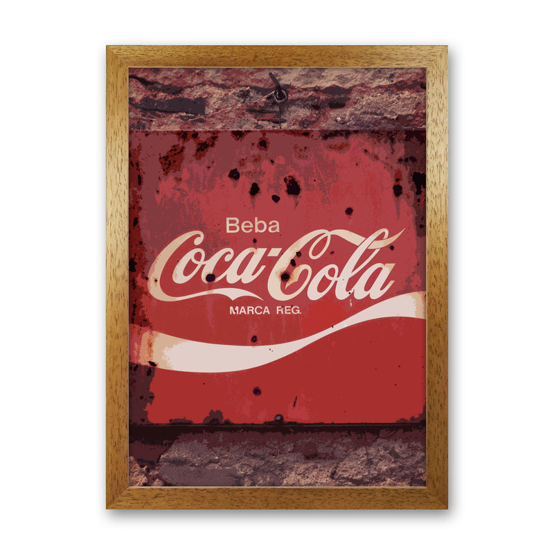 Coca Cola Vintage Sign Modern Print Oak Grain