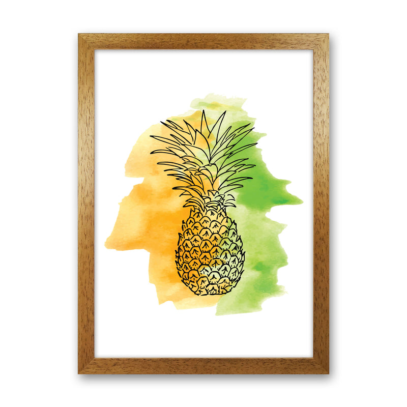 Orange And Green Pineapple Watercolour Modern Print Oak Grain
