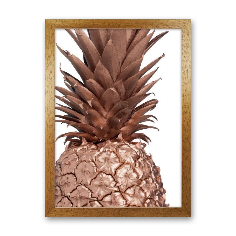 Rose Gold Pineapple Modern Print, Framed Kitchen Wall Art Oak Grain